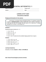 General Mathematics 11: Learning Activity Sheet Evaluates A Function Background Information For The Learners