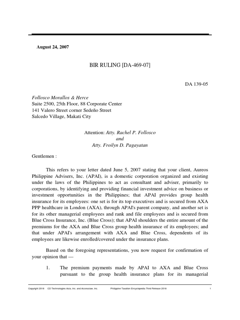BIR Ruling DA-469-07 | PDF | Taxation In The United States | Employment