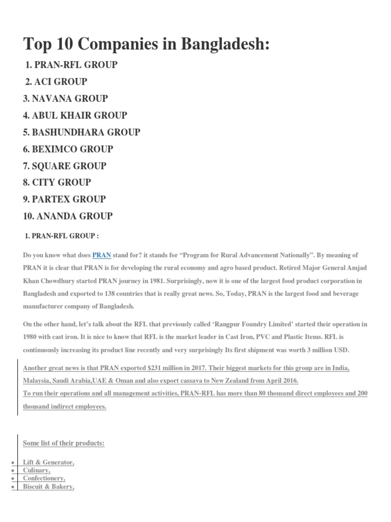 Top 10 Manufacturing Companies in Bangladesh PDF Business Nature