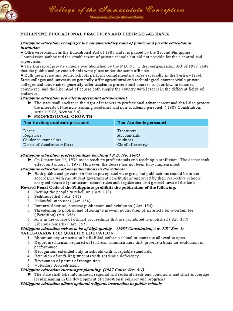 Philippine Educational Practices and Their Legal Bases | PDF | Schools ...