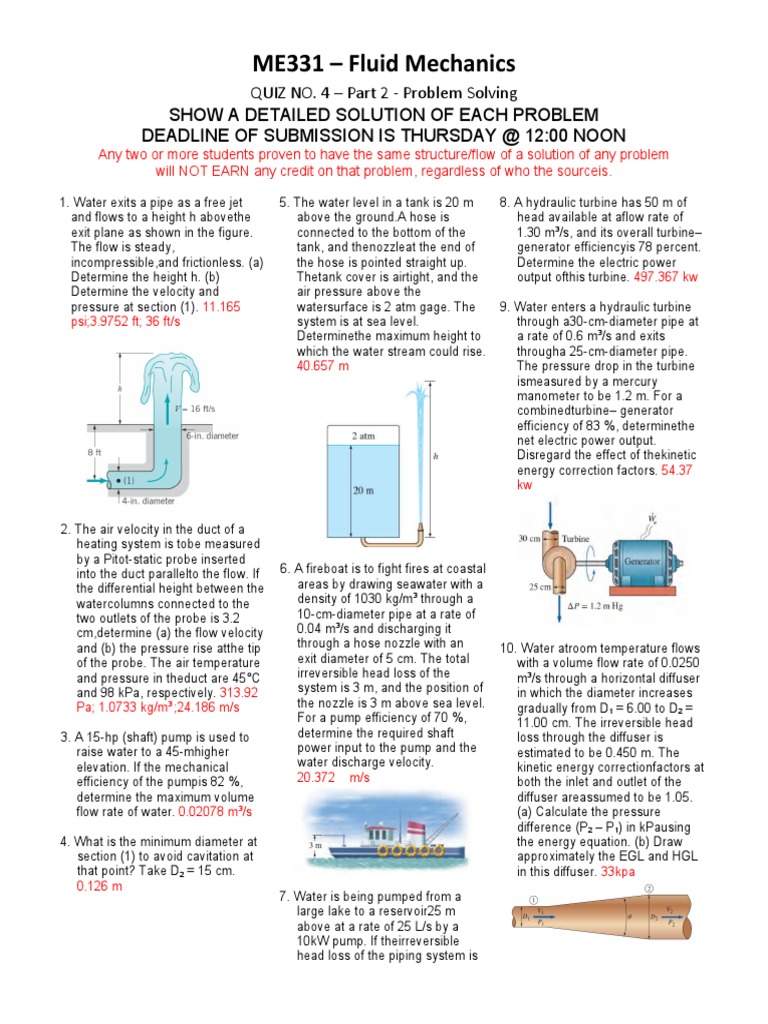 ME331QUIZ NO. 4 Part 2 PROBLEMS PDF Turbine Pressure