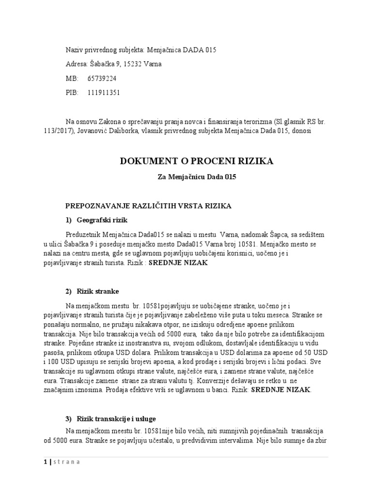 Procena rizika menjačnice Dada015 | PDF