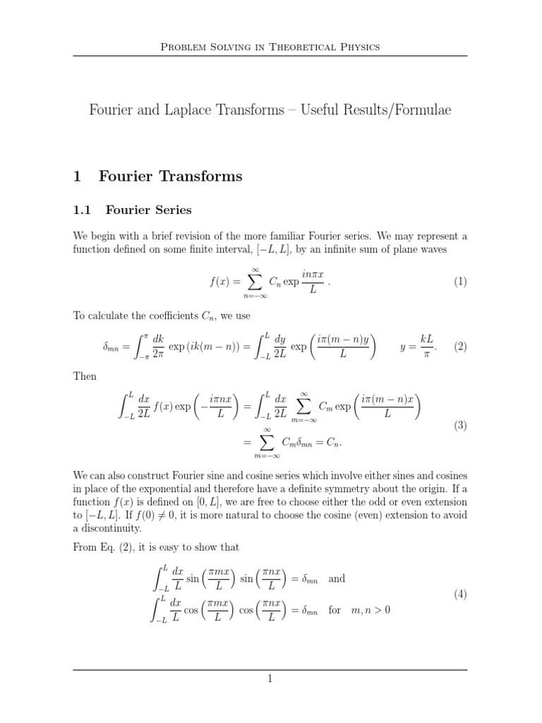 Fourier Series and Transforms Overview | PDF | Fourier Series ...