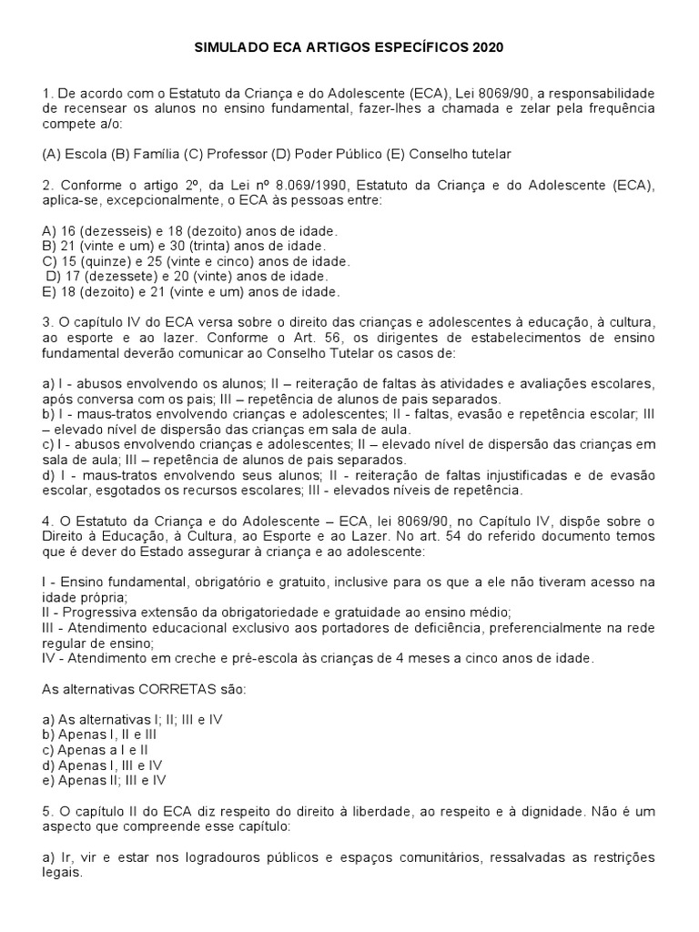 Simulado ECA Apenas | PDF | Adolescência | Escolas