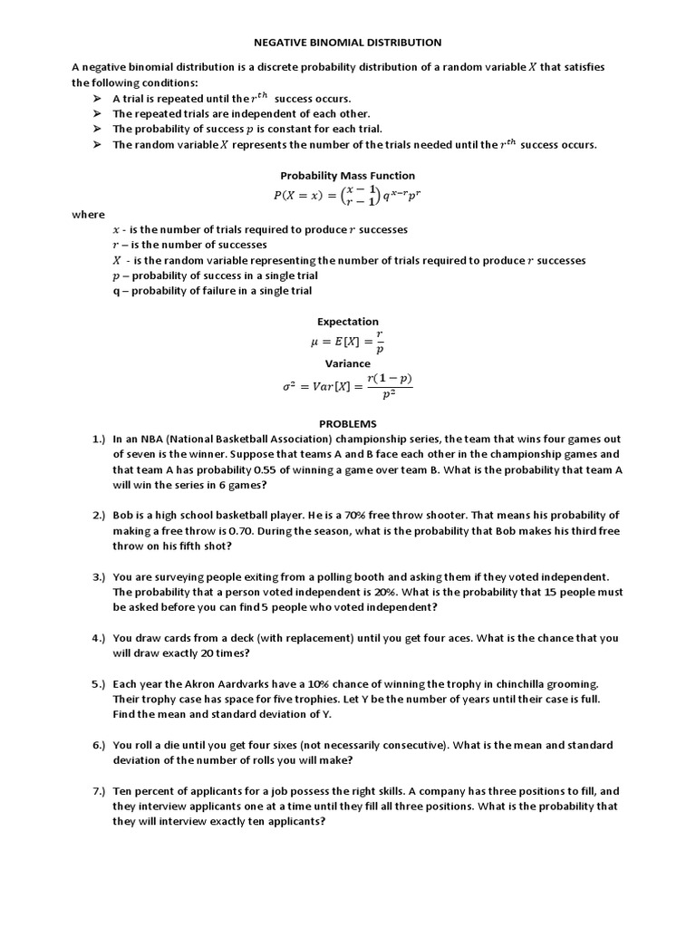 Negative Binomial Distribution Overview | PDF | Probability ...