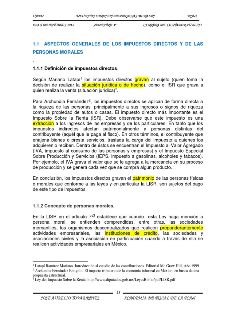 Impuestos Directos para Personas Morales | PDF | Impuesto sobre la ...