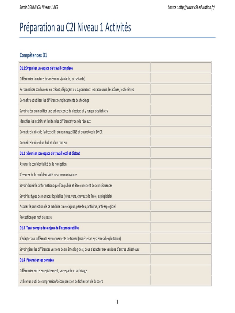 Activités Préparation Au C2I Niveau 1 | PDF | Gmail | Fichier informatique
