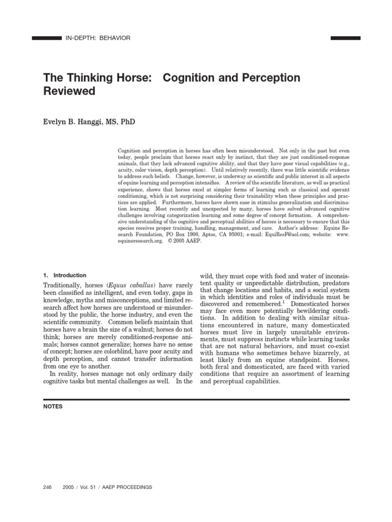 The Thinking Horse: Cognition and Perception Reviewed: Evelyn B. Hanggi ...