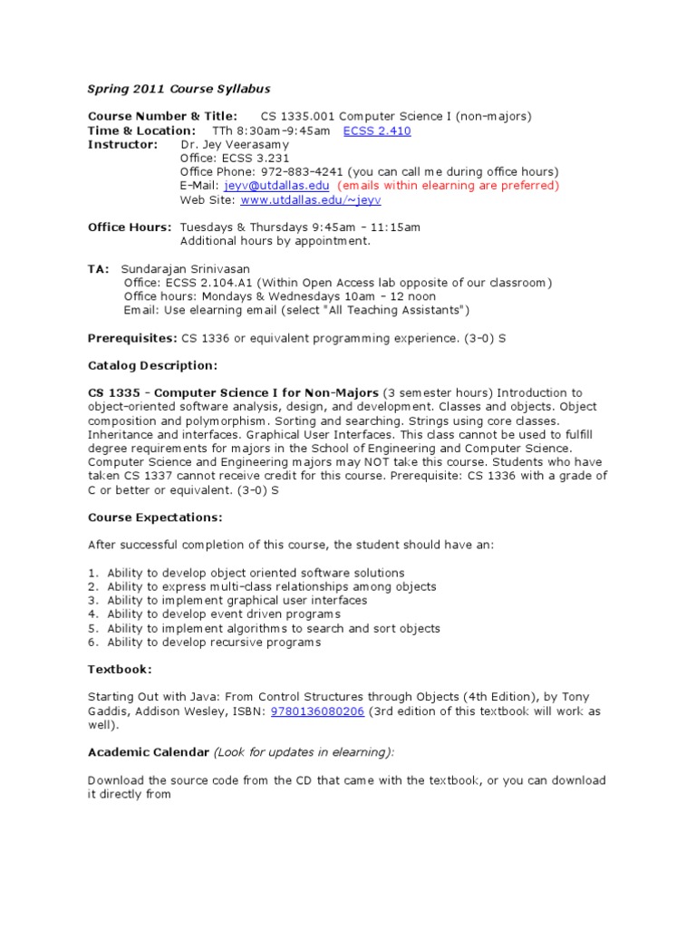 Utd Academic Calendar Spring 2022 Ut Dallas Syllabus For Cs1335.001.11S Taught By Jeyakesavan Veerasamy  (Veerasam) | Pdf | Test (Assessment) | Educational Technology