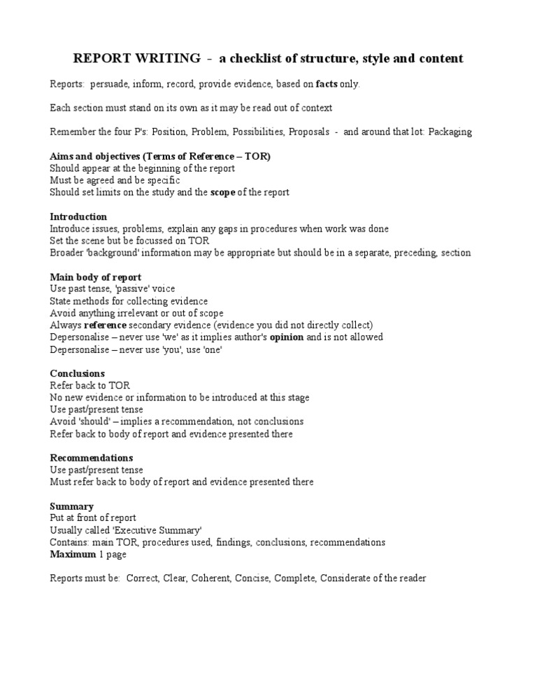 Report Writing Checklist Guide | PDF