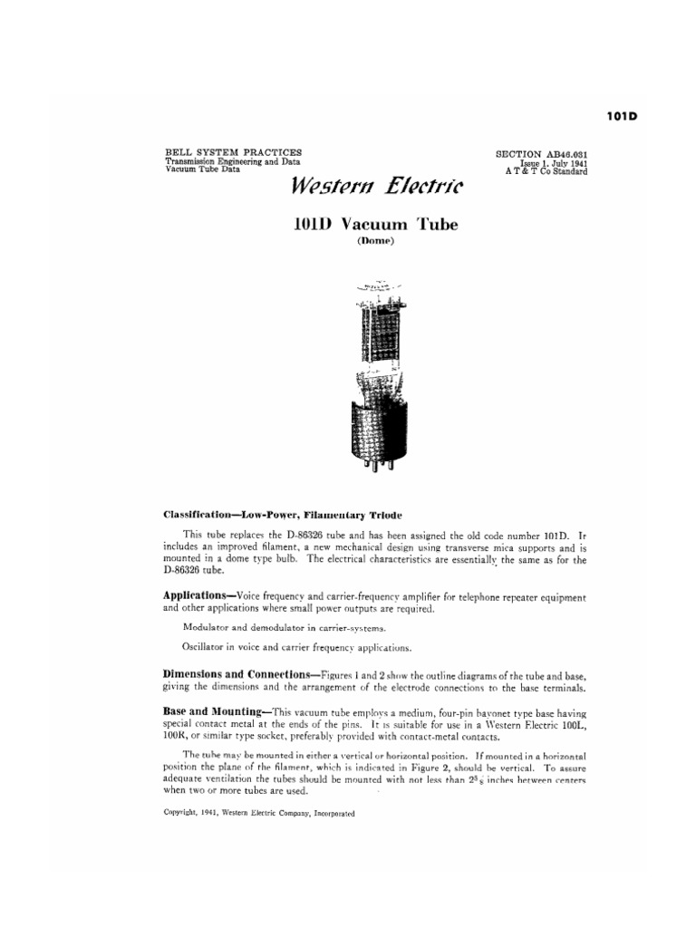 Western Electric Vacuum Tube Data 1941 PDF