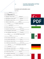  Countries Nationalities and Flags Interactive Worksheet
