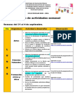 Cuadro de Actividades Semana Del 31 Al 4 de Septiembre