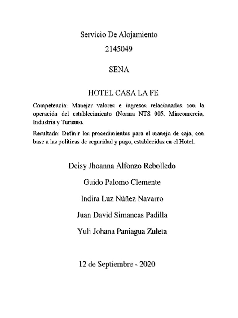 Procedimientos de Caja en Hotel Casa La Fe | PDF | Tarjeta de crédito ...