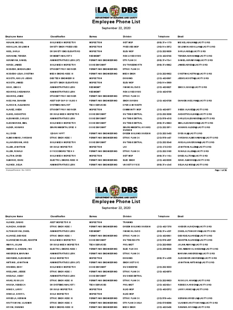 Ladbs Employee Phone List PDF PDF Business