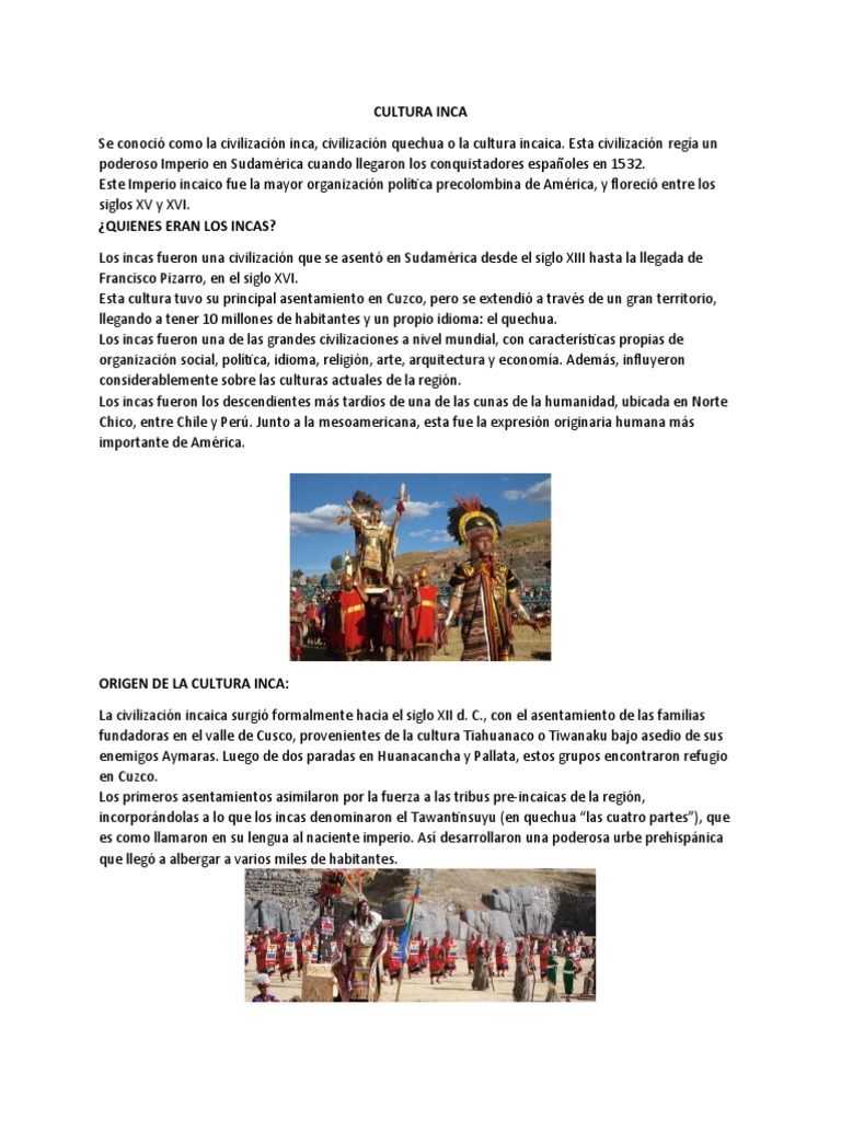 CULTURA INCA Documento para Analizar | PDF | Imperio Inca