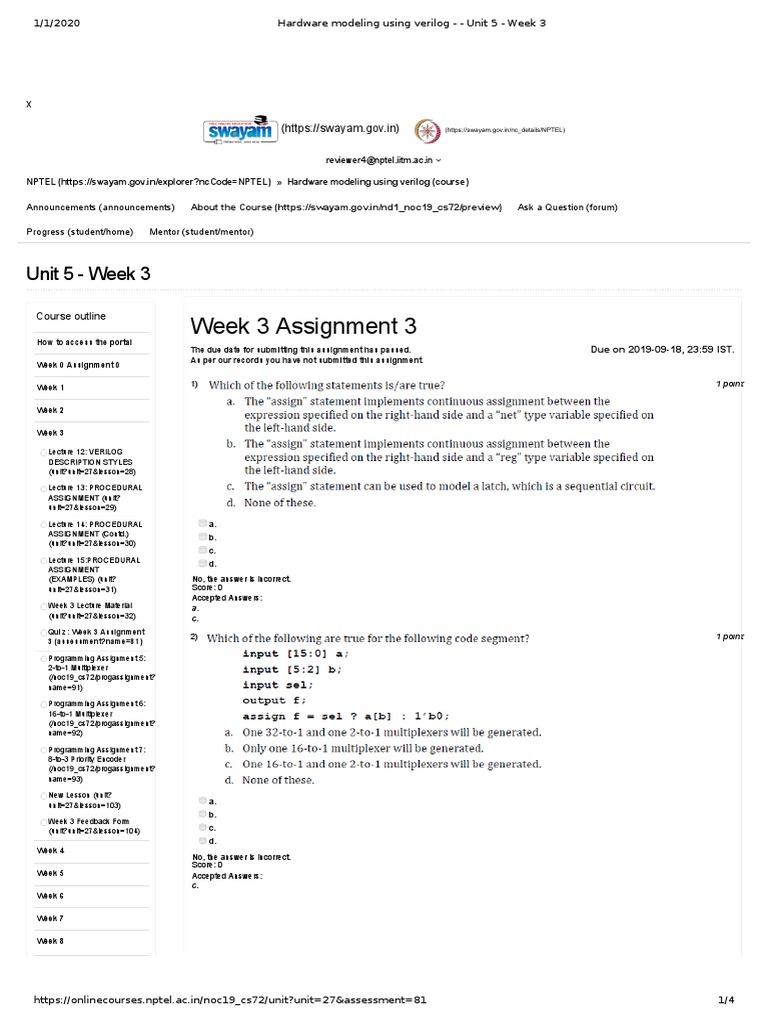 Week 3 Assignment: Verilog Modeling | PDF | Teaching | Learning