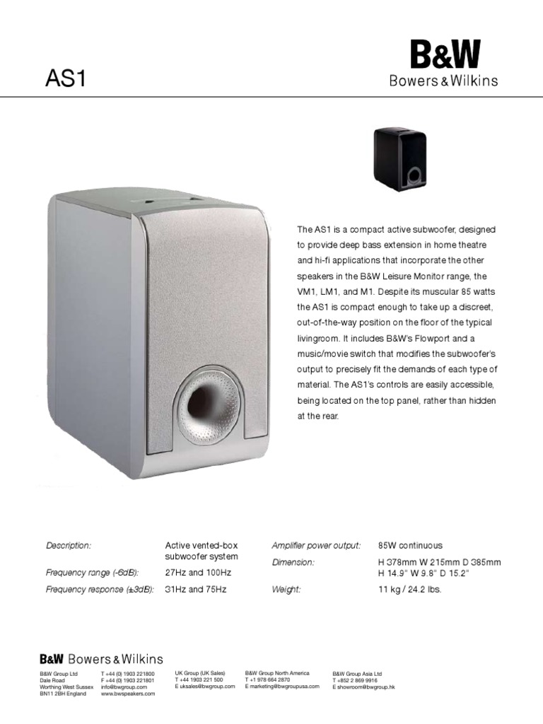 B&W AS1 Active Subwoofer Overview | PDF | Loudspeaker | Sound
