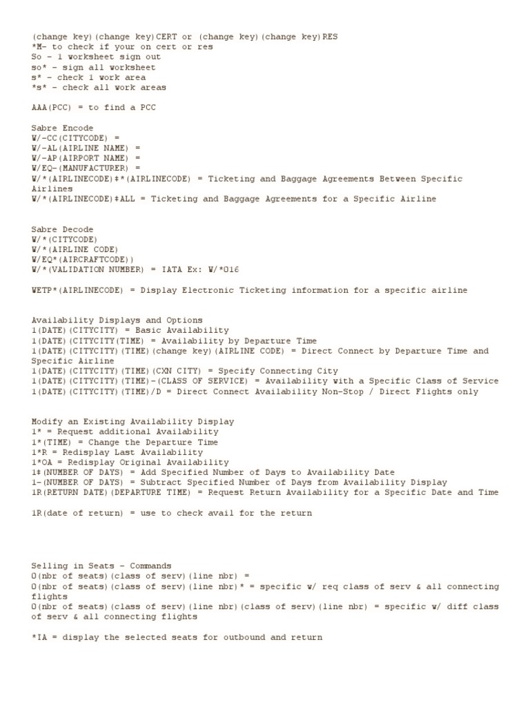 Sabre Ticketing Commands Guide | PDF | Fare | Airlines