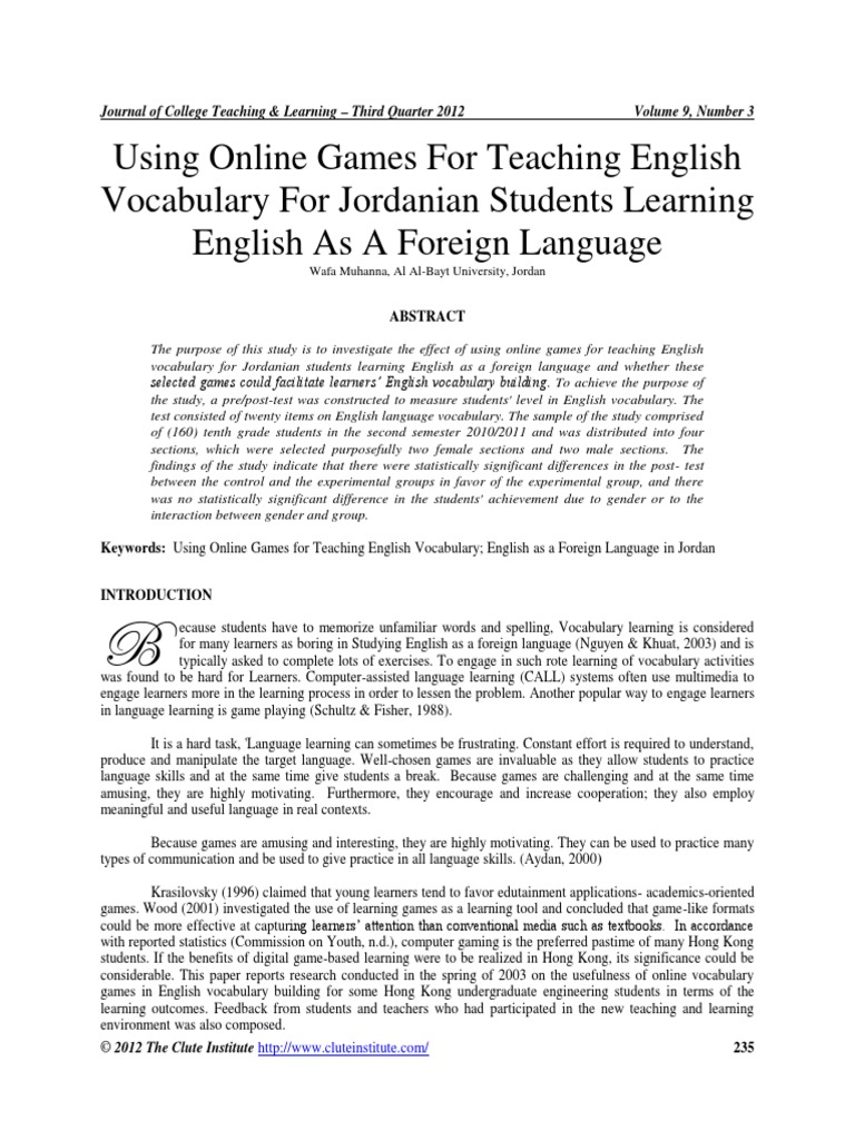Using Online Games For Teaching English Vocabulary For Jordanian ...