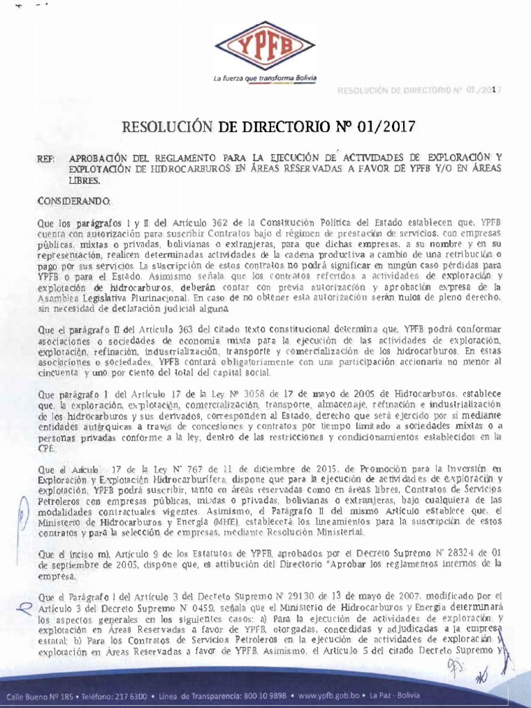 Reglamento de Hidrocarburos YPFB 2017 | PDF | Bolivia | Petróleo