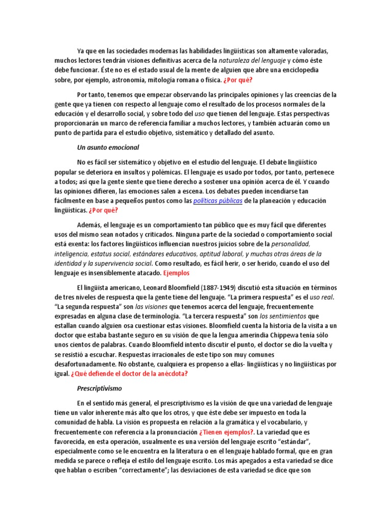 Descriptivismo vs. Prescriptivismo Lingüístico | PDF | Lingüística ...