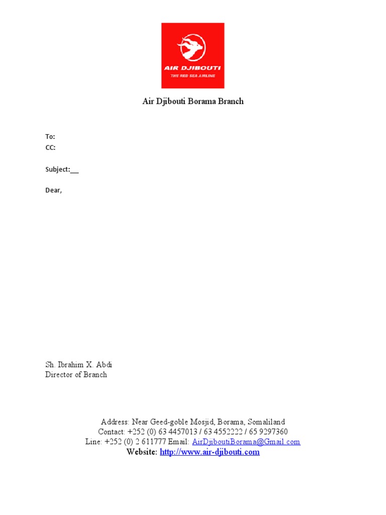 Air Djibouti Borama Contact Information | PDF