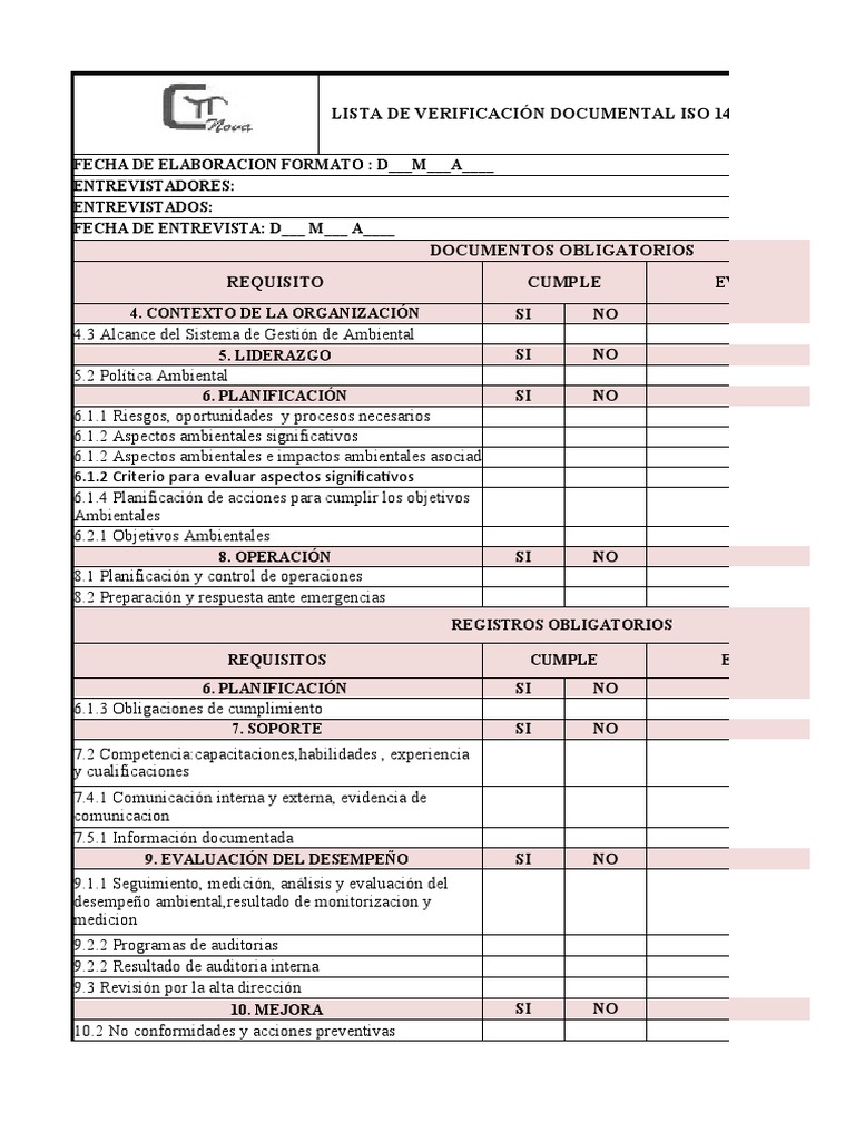 Listas de Verificación Iso 14001-9001 | PDF | Calidad (comercial ...