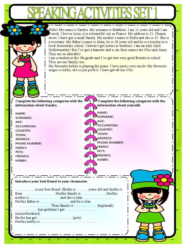 Self-Introduction Activity for Kids | PDF | Language Arts & Discipline ...