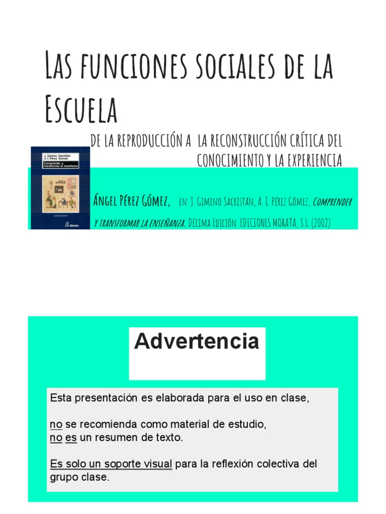 Power Point Las Funciones Sociales de La Escuela PDF | PDF | Plan de ...