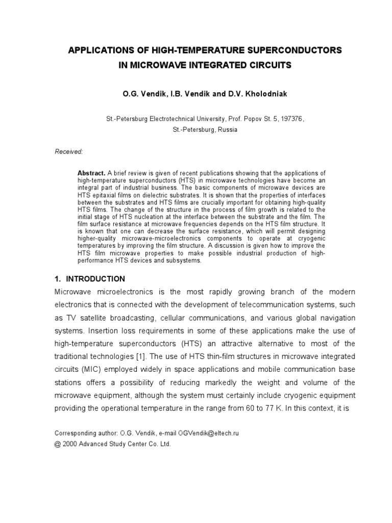 High-Temperature Superconductors in Microwave Circuits | PDF ...