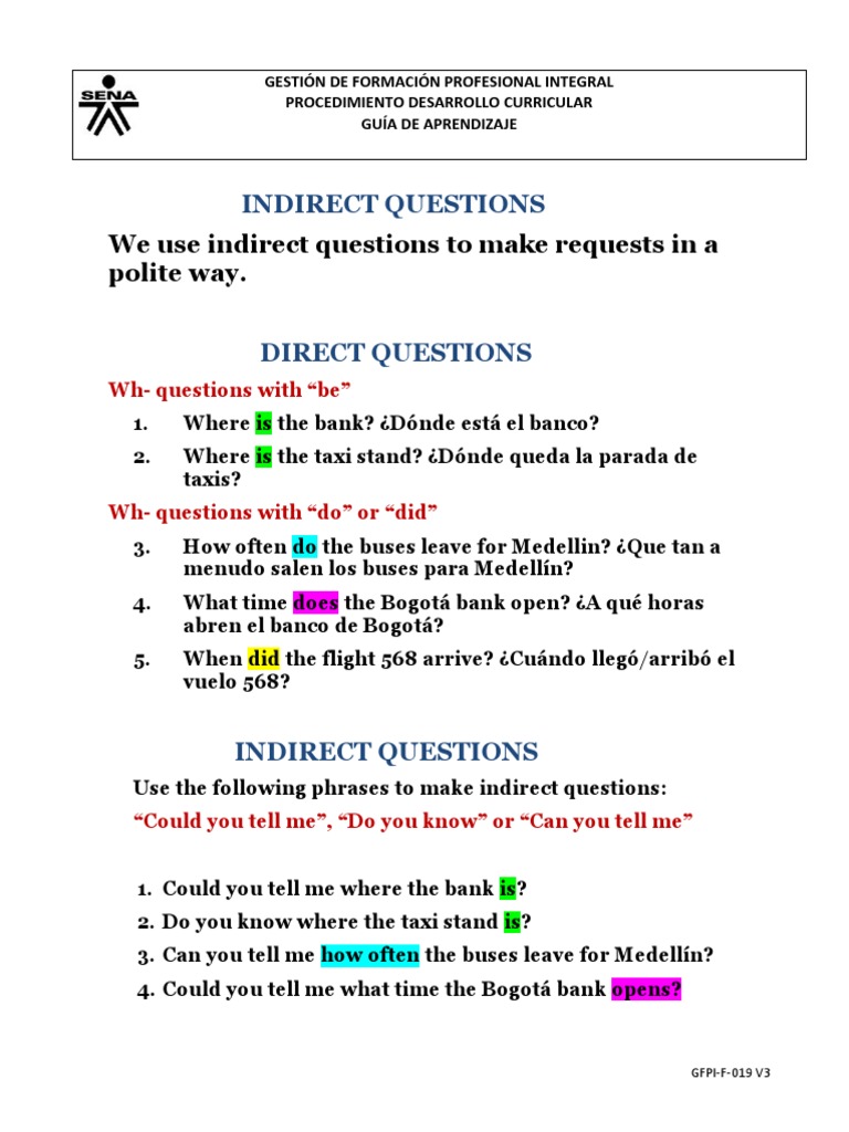 Indirect Questions: We Use Indirect Questions To Make Requests in A ...