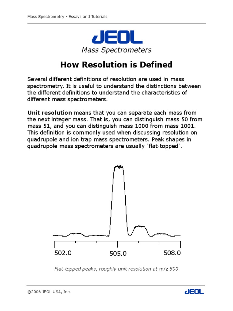 How Resolution Is Defined: Mass Spectrometers | PDF | Mass To Charge ...
