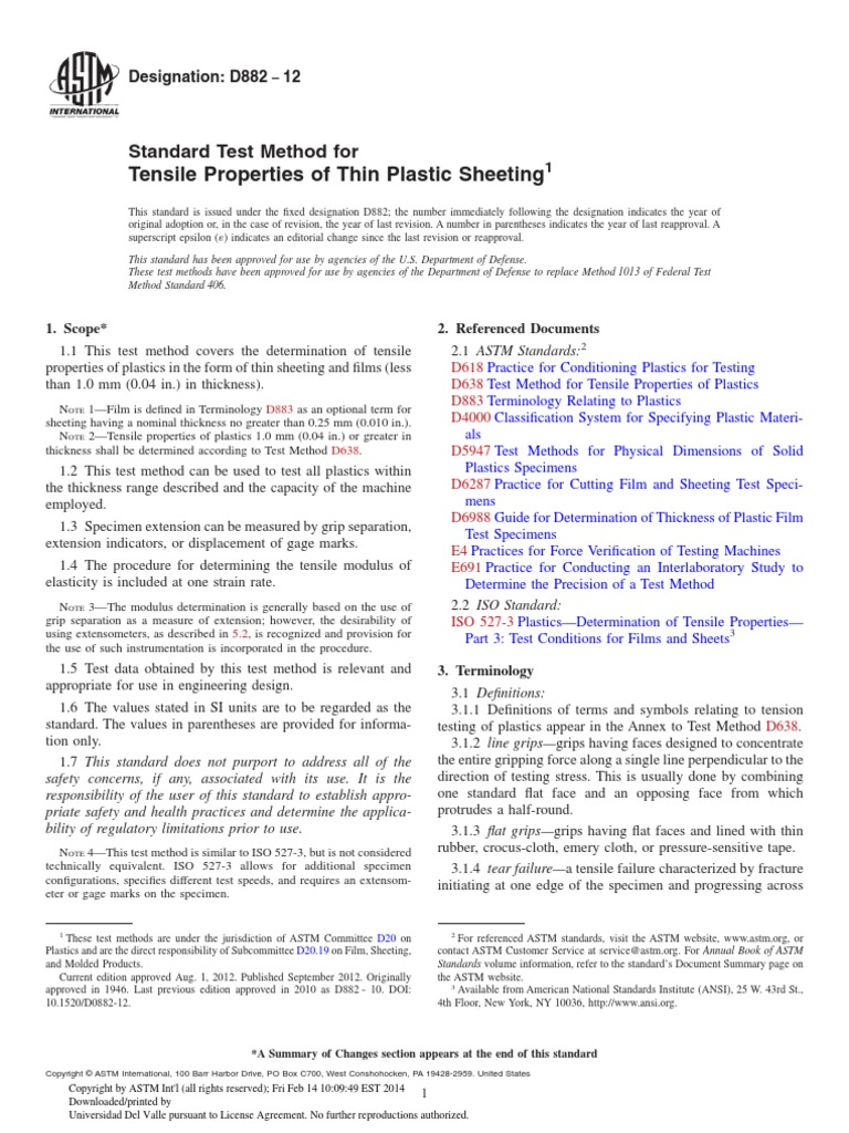ASTM D 882-12 Standard Test Method For Tensile Properties of Thin ...