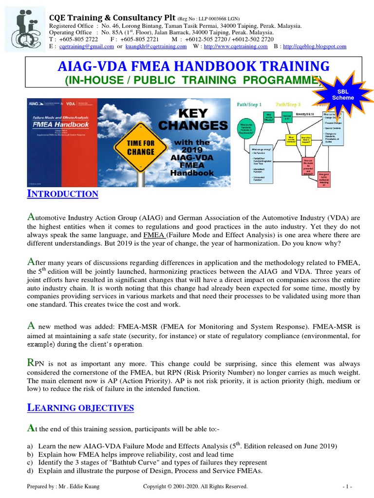 Aiag-Vda Fmea Handbook Training: (In-House / Public Training Programme ...