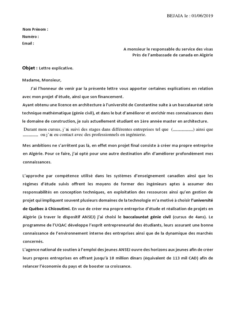 Lettre Explicative Canada  PDF  Canada  Ingénieur