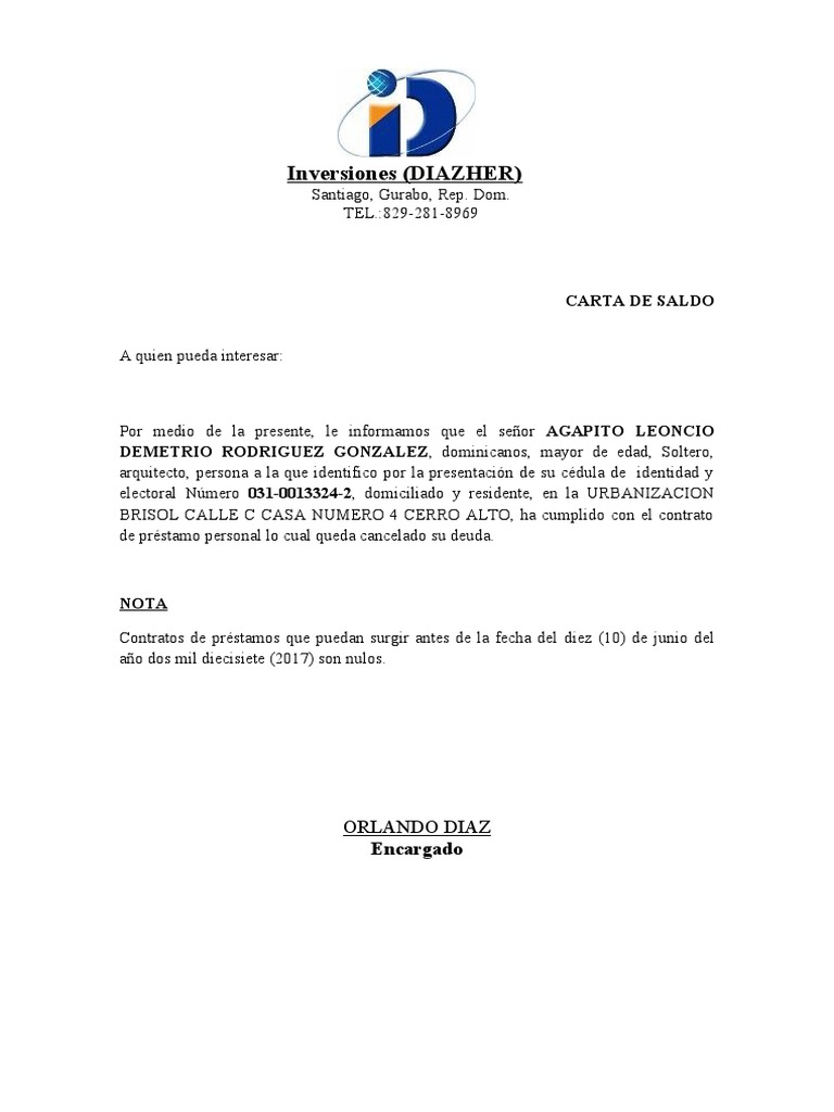 Carta saldo pdf
