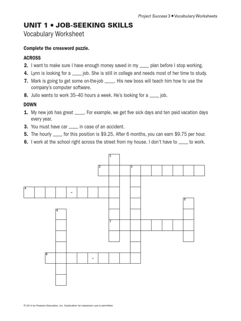 Vocabulary Worksheet: Unit 1 Job-Seeking Skills | PDF