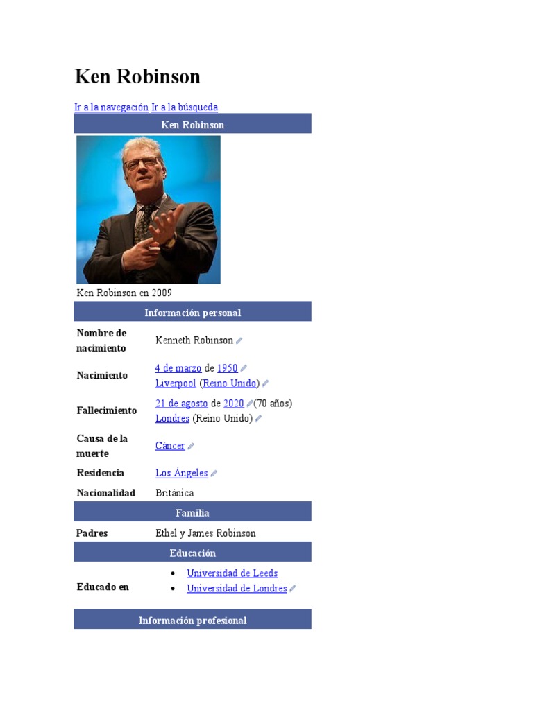 Biografía de Ken Robinson: Educaci…
