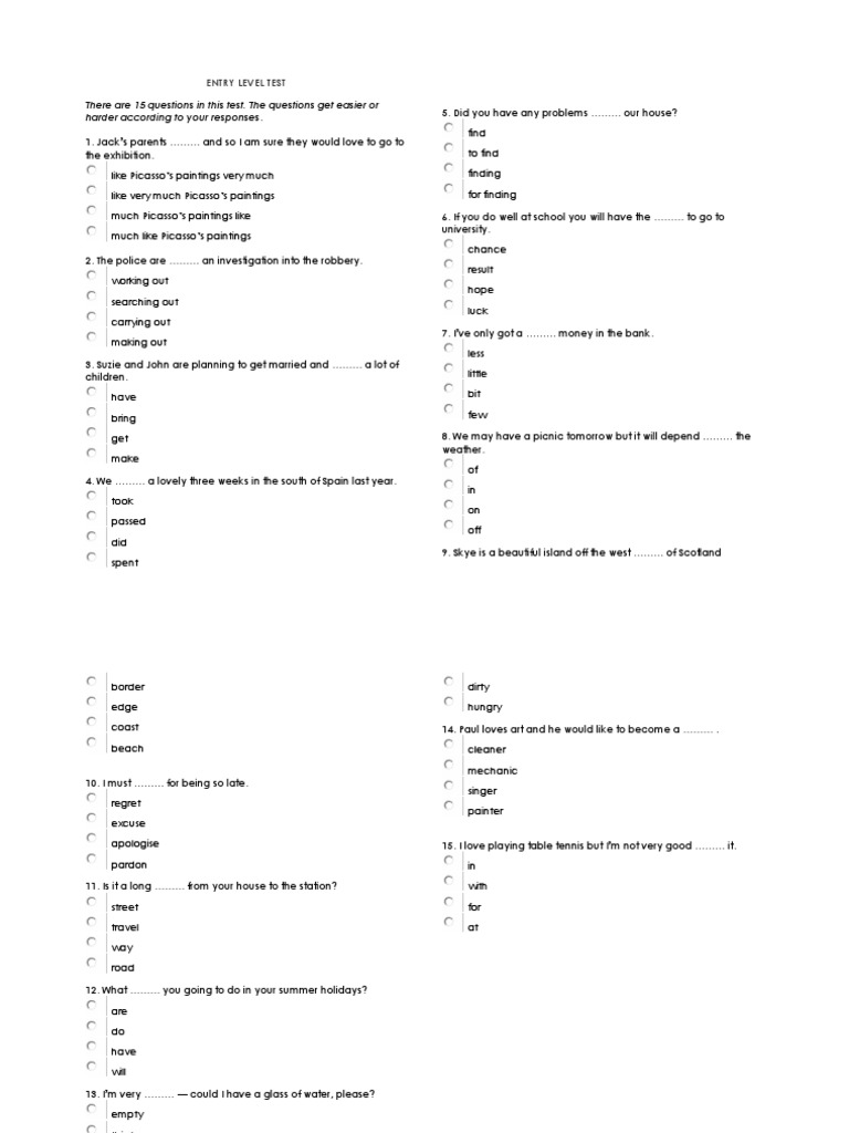 A1 Entry Level English Test | PDF | Paintings