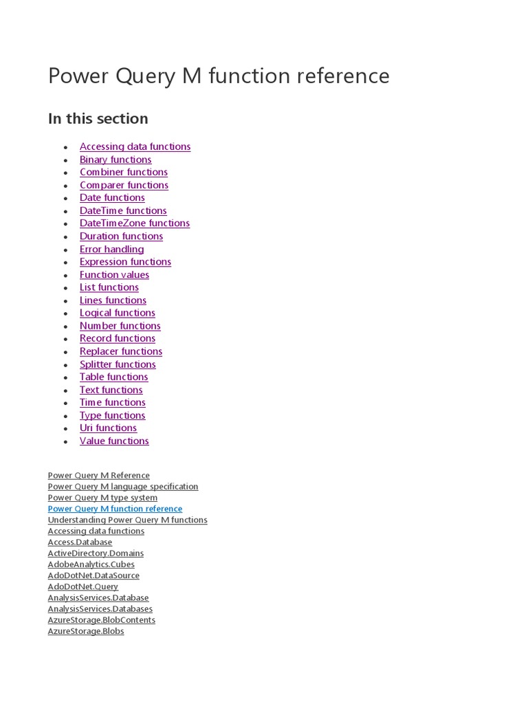 Power Query M Function Reference PDF Databases Microsoft Excel