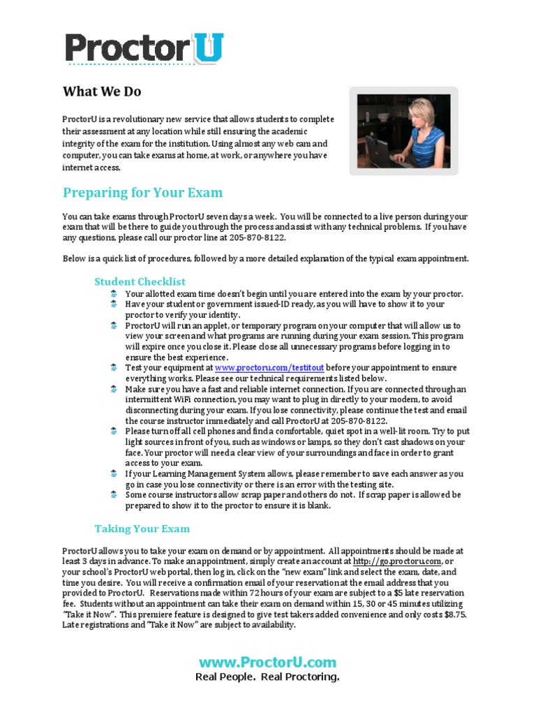 ProctorU Student Handout PDF Test (Assessment) World Wide 