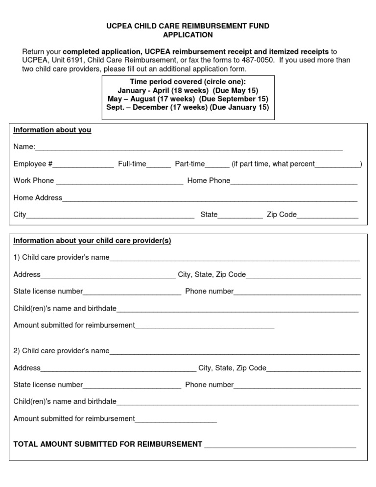 UCPEA Child Care Reimbursement Application | PDF | Career & Growth