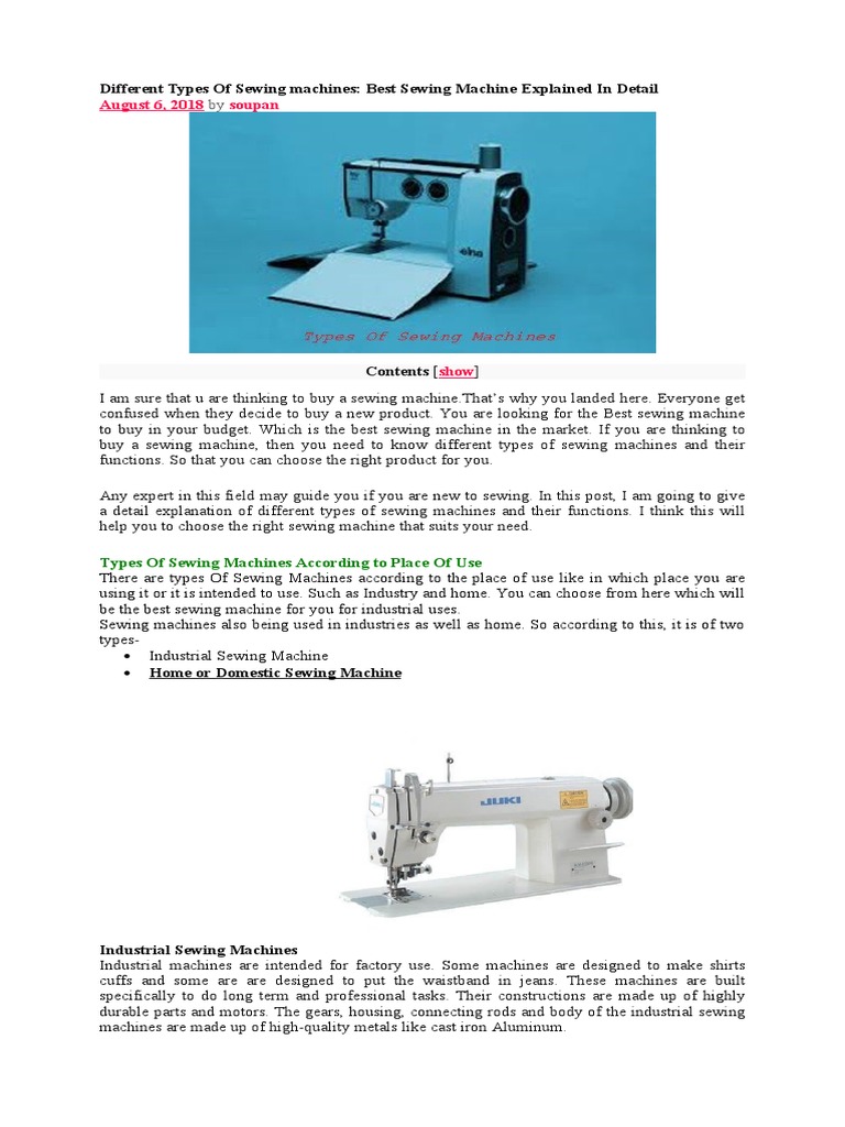Different Types of Sewing Machines PDF Sewing Sewing Machine