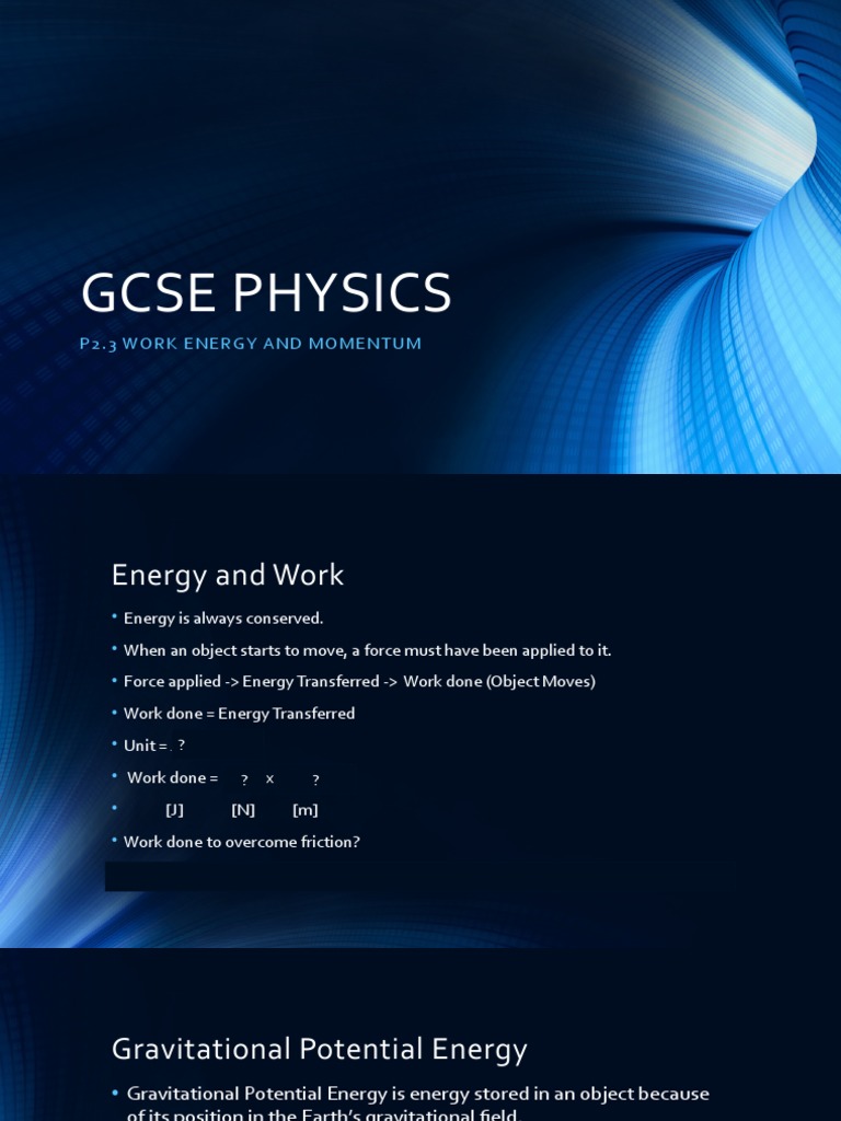 Gcse Physics: P2.3 Work Energy Andmomentum | PDF | Momentum | Collision