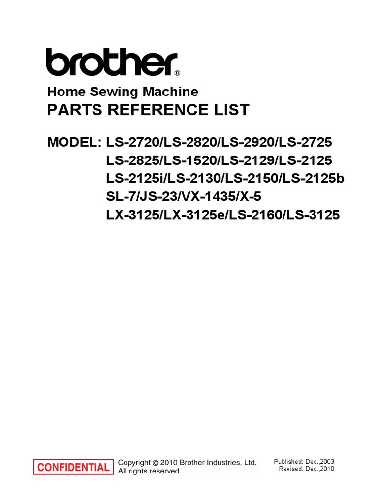 Brother LS-2125 Parts Reference Guide | PDF | Sewing Machine | Screw