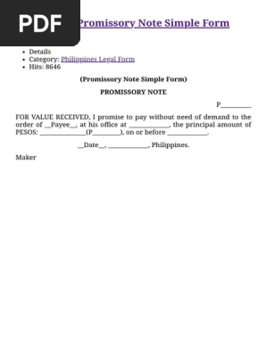Form No. 4--Promissory Note Simple Form _ Philippines Legal Form