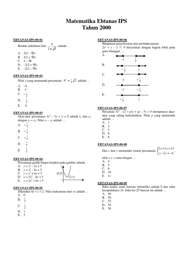  contoh  soal  UN  SMA  Matematika IPS 2000 Www examsworld us