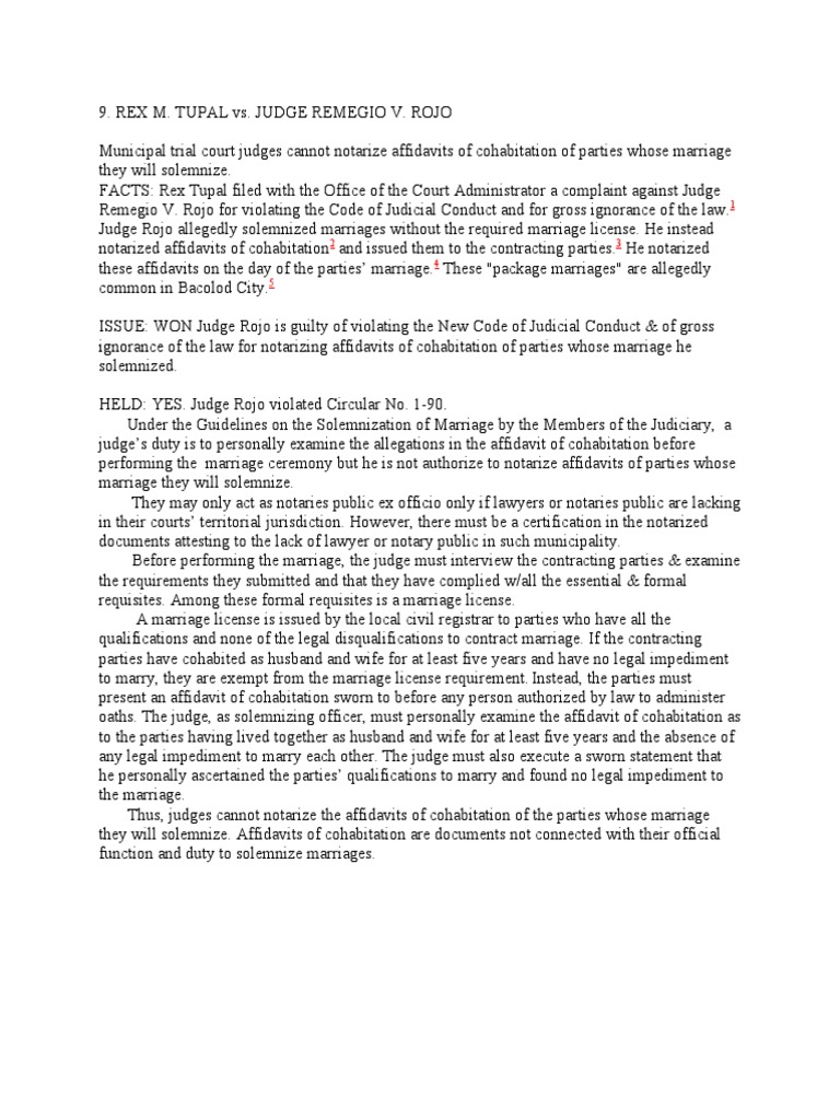 TUPAL Vs JUDGE REMEGIO ROJO PDF Notary Public Marriage License