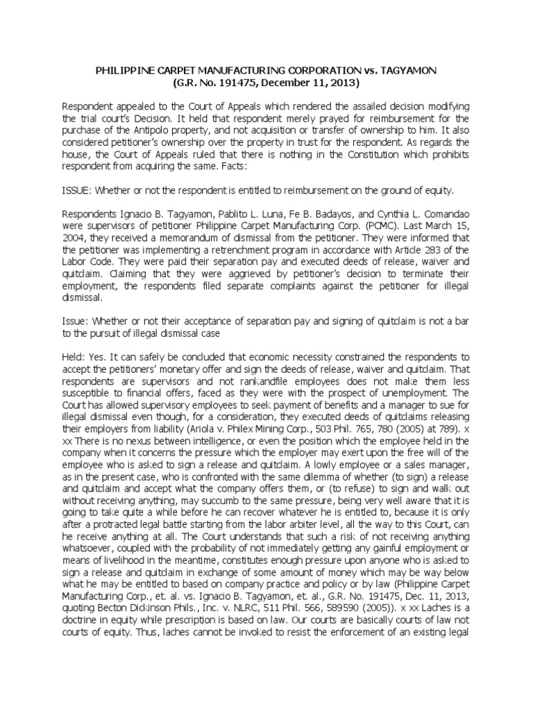 PHILIPPINE CARPET MANUFACTURING CORPORATION vs. TAGYAMON Download